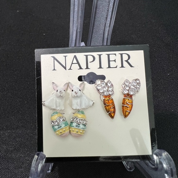 Napier Bunny Easter Egg and Carrot Earrings Set of 3 - Picture 3 of 4